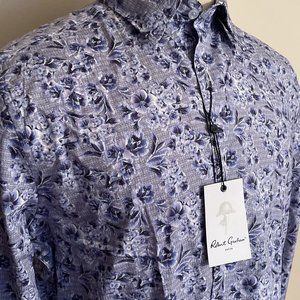 ROBERT GRAHAM Purple Blue Floral Pattern Long Sleeve Size L Brand NEW w/ TAGS